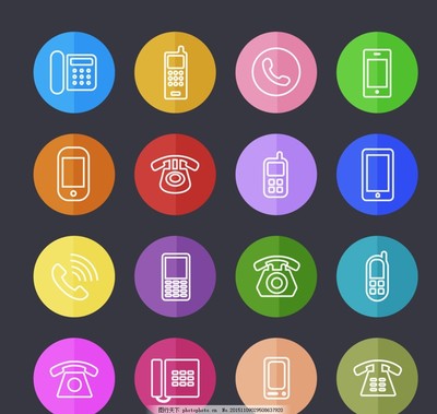 圆形电话图标,彩色 手机 座机 智能手机 来电 电子产品-